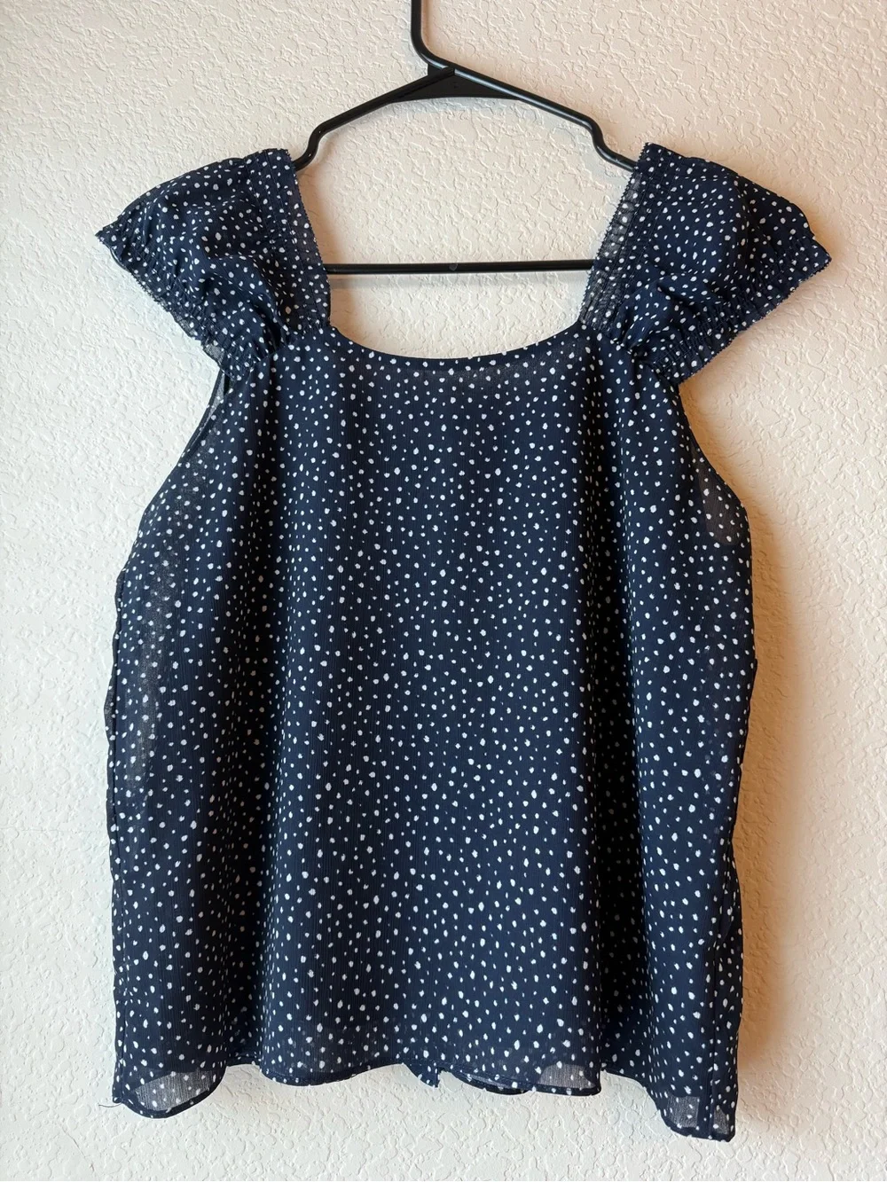 J. Crew Navy and White Dot Flutter Sleeve Blouse